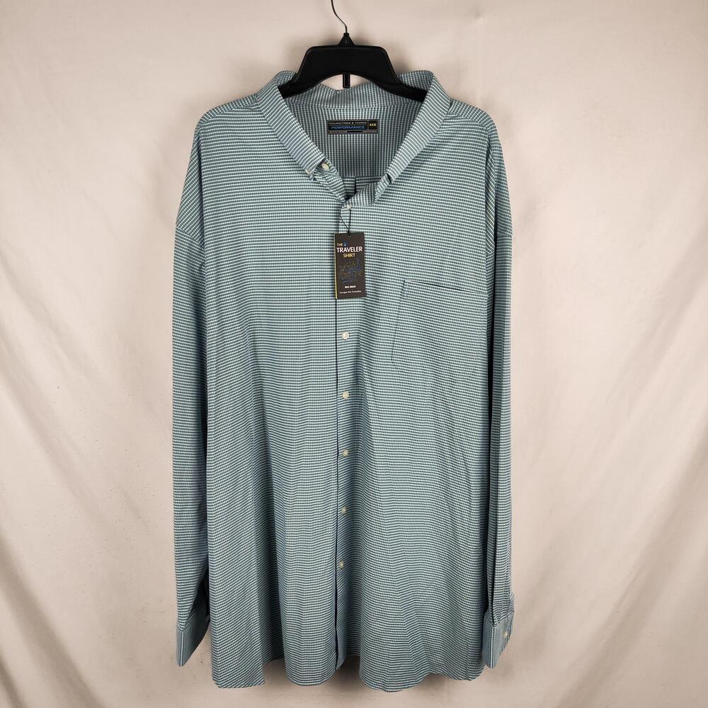 Roundtree & Yorke Traveler Shirt Mens Big 4X Green Check Performance Stretch